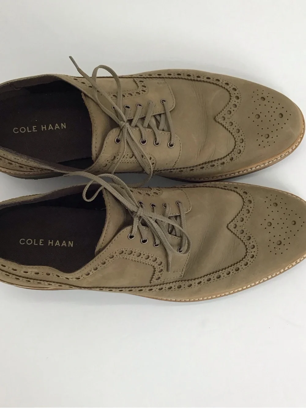 Cole Haan Men’s Davidson Riverstone Grand Wingtip Oxford Leather Taupe Size 12